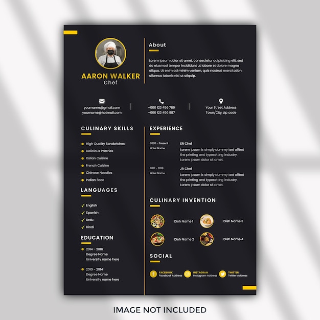 Premium Psd | Executive Chef Cv Resume Template