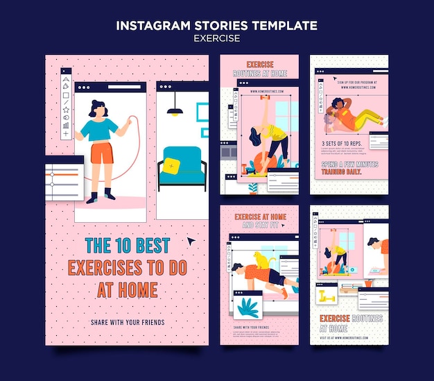 PSD 自宅でのエクササイズインスタグラムストーリー