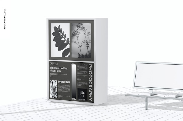 PSD exhibition display light box with bench mockup