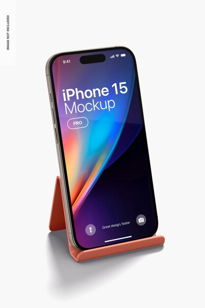 PSD exhibition iphone 15 pro mockup perspective