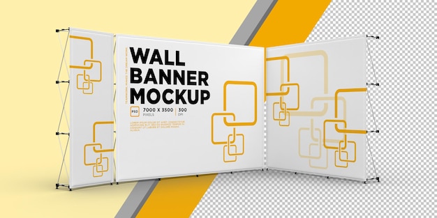 PSD exhibition wall banner doek rechte display walls stand psd mockup met slimme objecten.