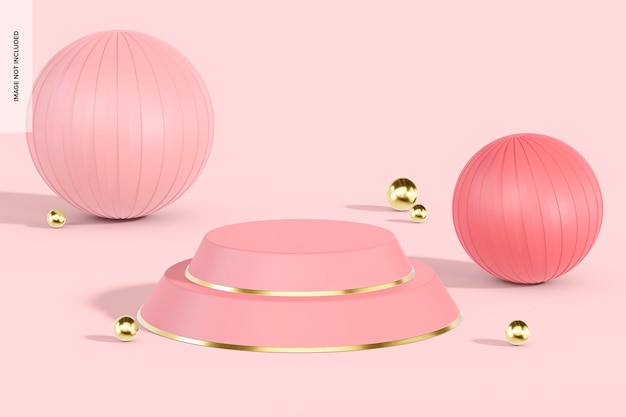 PSD exhibitor pink podium mockup, with spheres