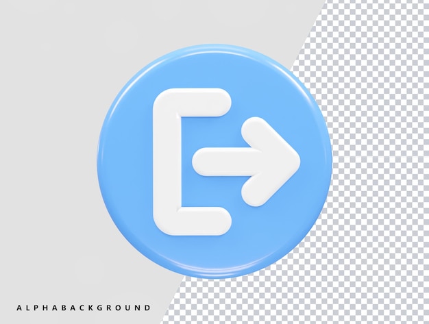 Exit icon logout 3d illustration rendering transparent