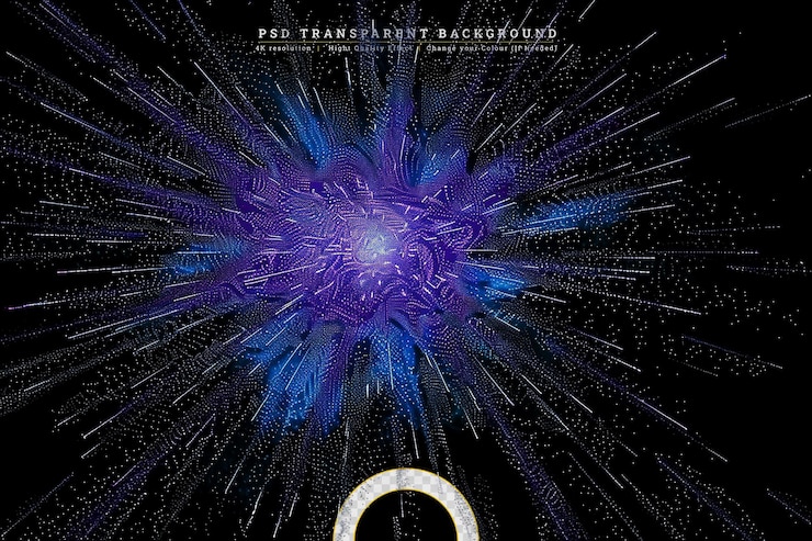PSD exlosion of enery with scattering sparkle dust on transparent background