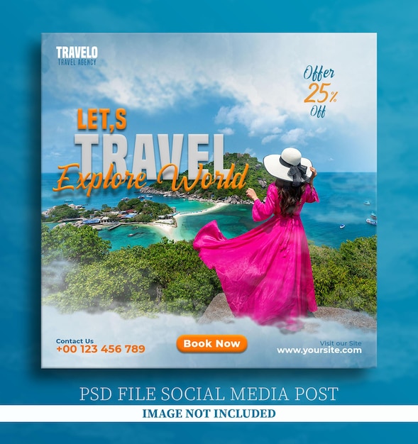 PSD exlpore world travel social media post flyer design