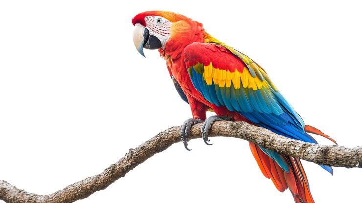 PSD exocotic colorful parrot on tree branch
