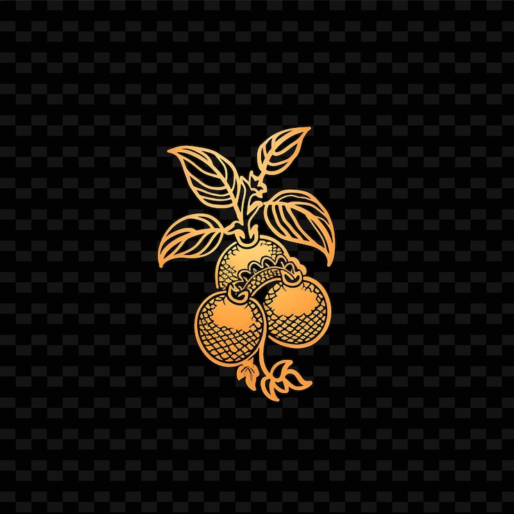 PSD exotic kumquat logo with decorative leaves and a golden drag creative and minimalist vector designs