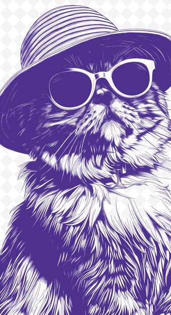 PSD gatto esotico a pelo corto che indossa un cappello solare con un contenuto expres animals sketch art vector collections