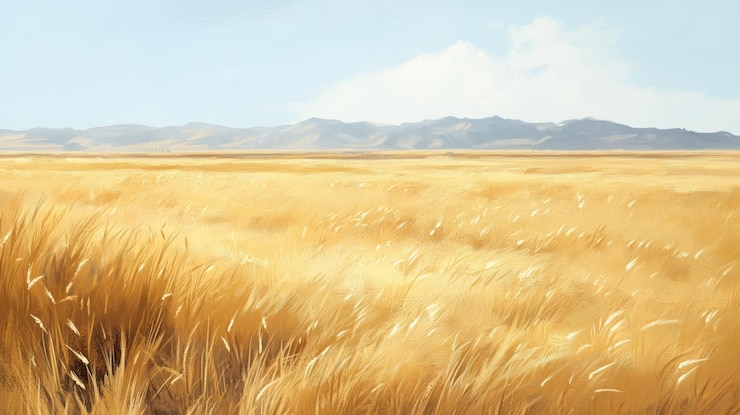 PSD expansive golden fields under a blue sky