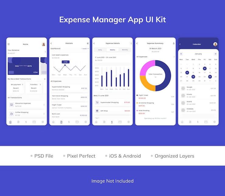 PSD expense manager app ui kit