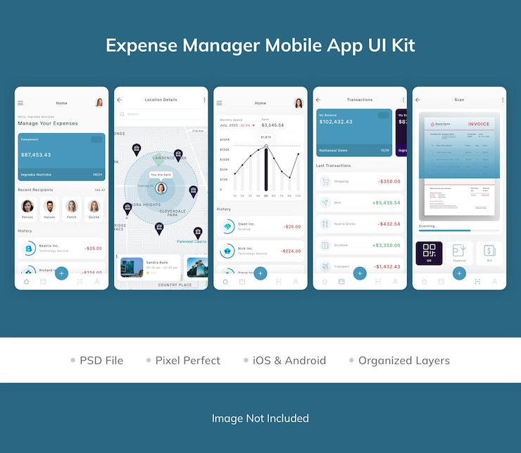 PSD expense manager mobile app ui kit