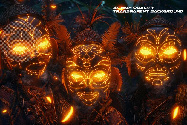 PSD experience the magic of tribal rituals with glowing cere on transparent background