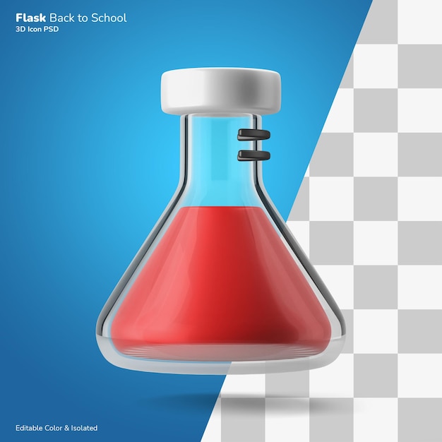 PSD experiment chemistry conical glass flask 3d rendering icon editable isolated