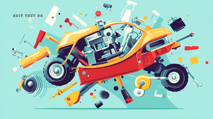 PSD exploded view of a disassembled offroad vehicle with its parts floating