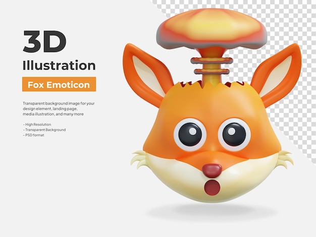exploding fox head emoticon 3d illustration