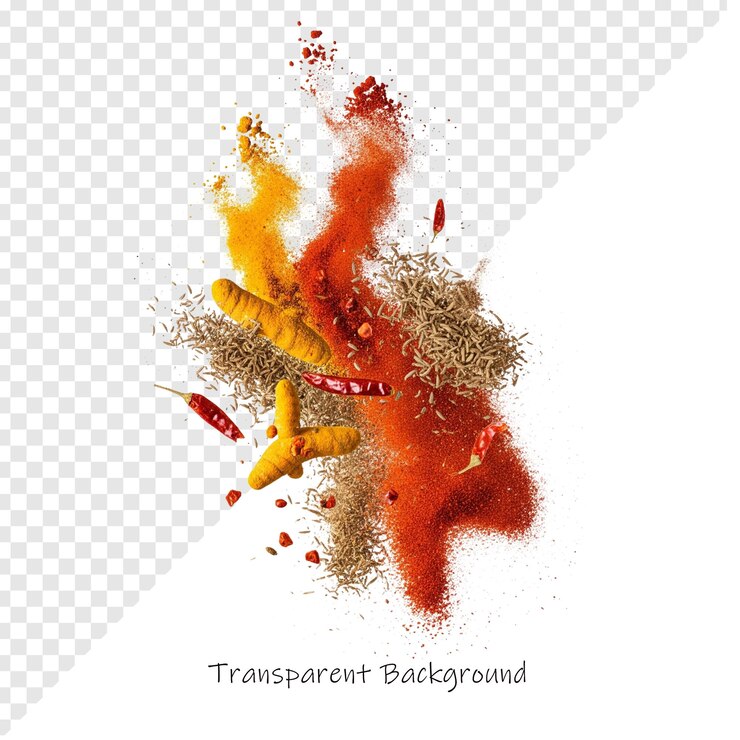 PSD exploding spices on transparent background