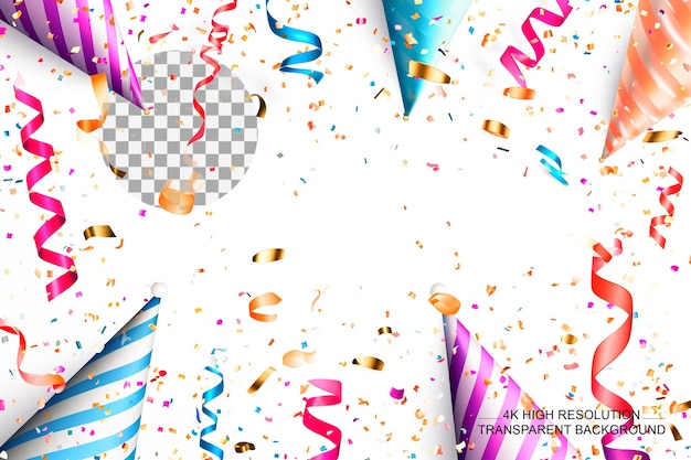 PSD exploding violet cone confetti serpentine birthday cap on colorful flat background