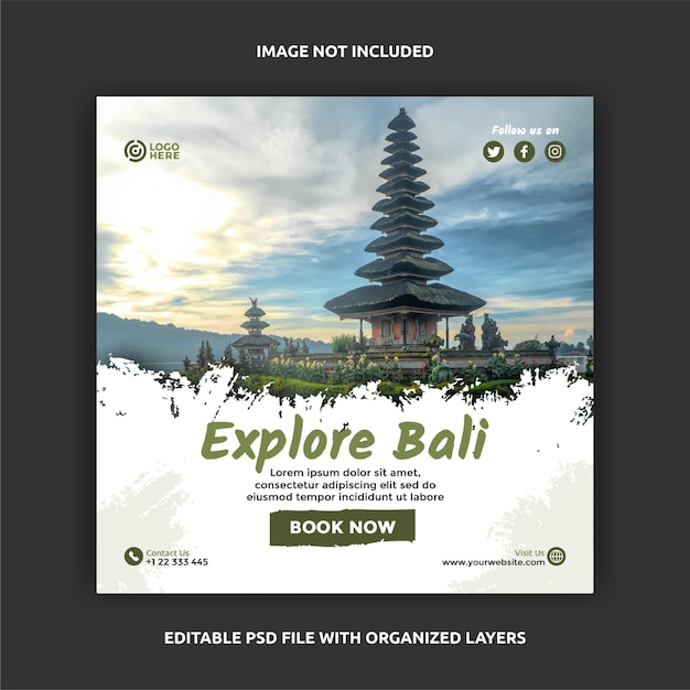 PSD explore bali travel square post social media banner design