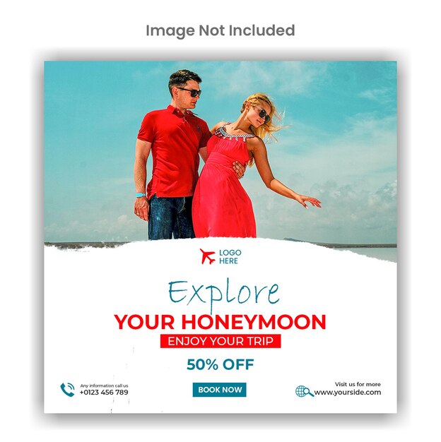 PSD explore honeymoon social media or instagram post template design
