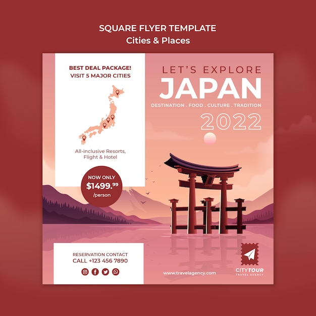 PSD explore japan squared flyer template