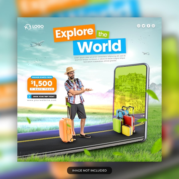 explore world travel agency social media banner template instagram or Facebook