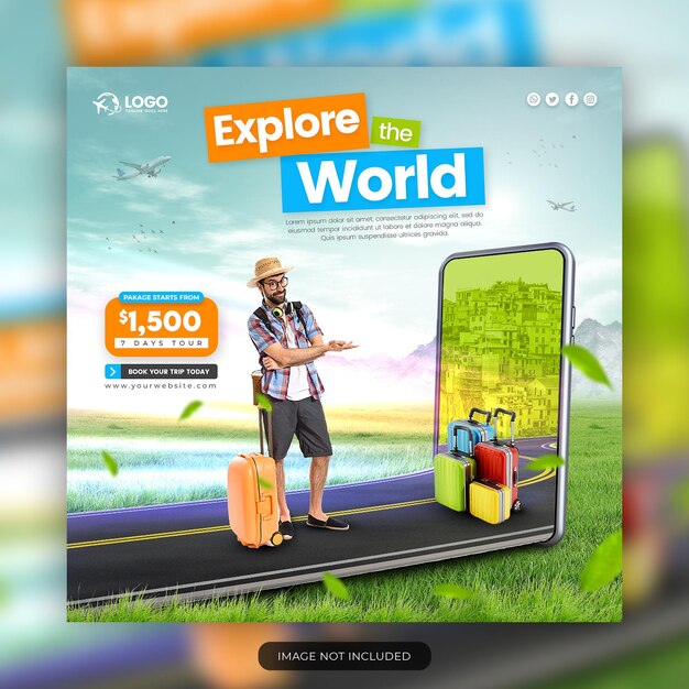 PSD explore world travel agency social media banner template instagram or facebook