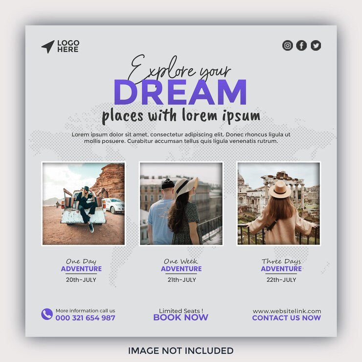 Explore world travel agency social media and banner