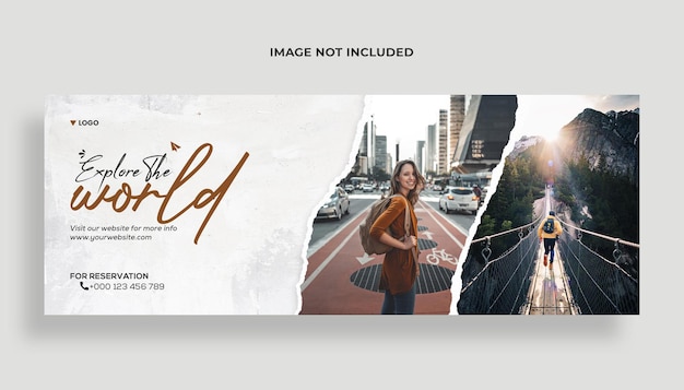 explore world travel agency social media and facebook cover banner template 