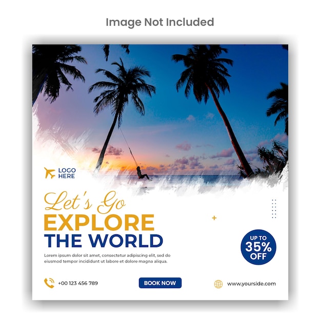 Explore the world travel agency social media post template