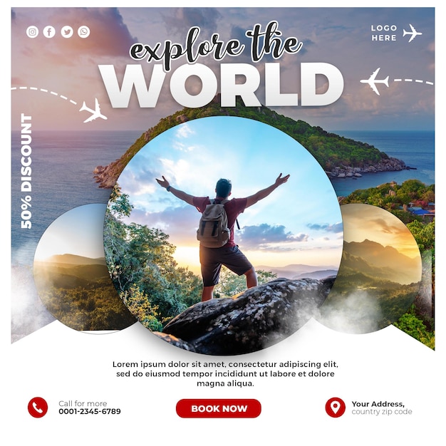 PSD explore the world travel social media post design template