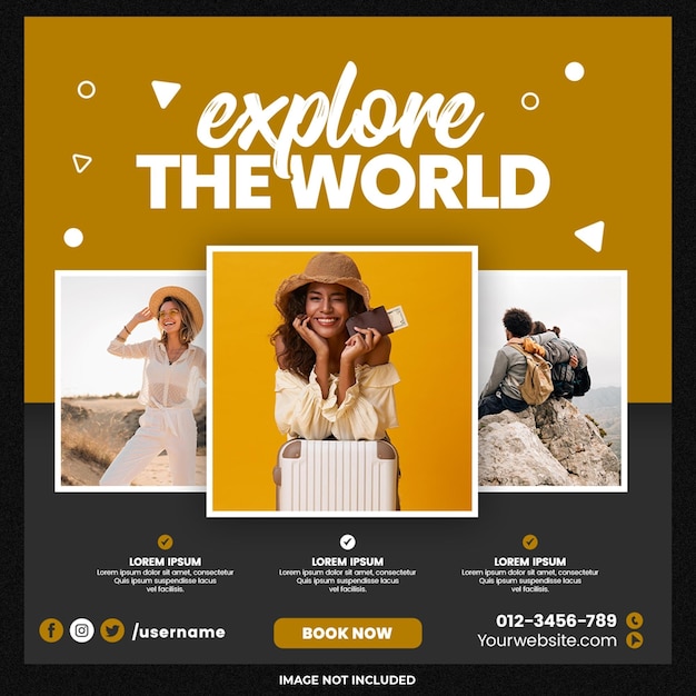 Explore the world travel social media post design template