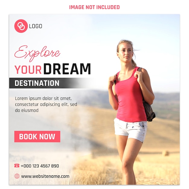 PSD explore your dream destination social media post design for tour and travels