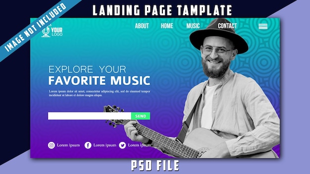 PSD explore your favorite music landing page template