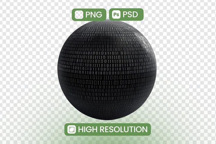 PSD exploring the digital sphere a highresolution 3d model of a binary code sphere showcasing data visualization and abstract design concepts for technological applications