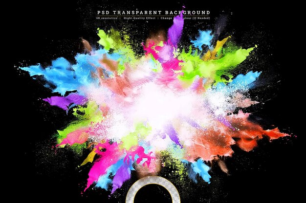 PSD explosion of colored powder isolated on black background abstract colored background