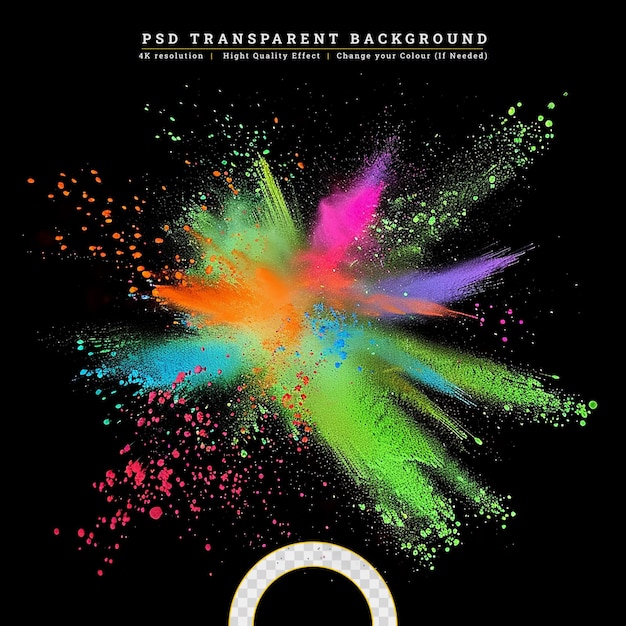 PSD explosion of colored powder isolated on black background abstract colored background