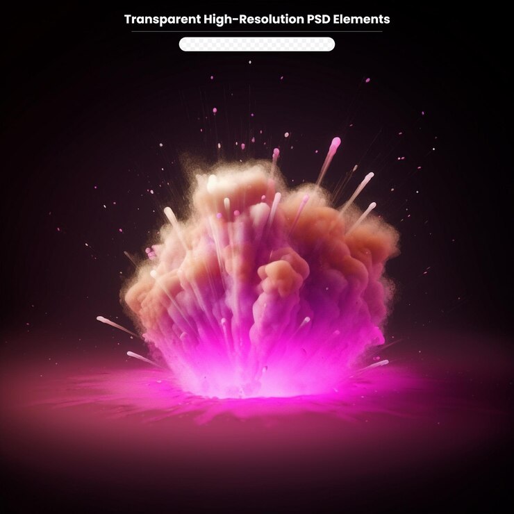 PSD explosion of colored powder isolated transparent background