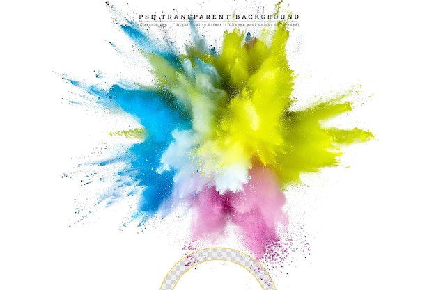 Explosion of colored powder isolated on white background abstract colored background