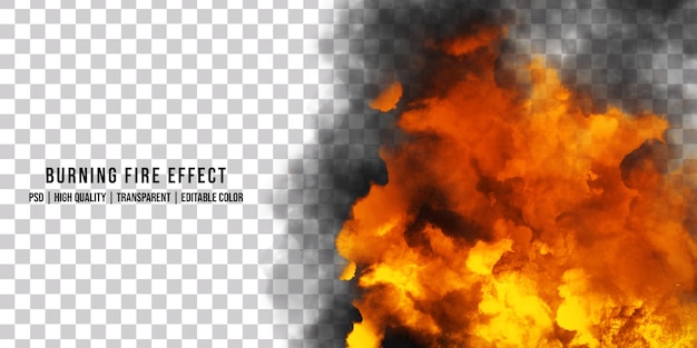 Explosion fire with black smoke isolated on transparent background