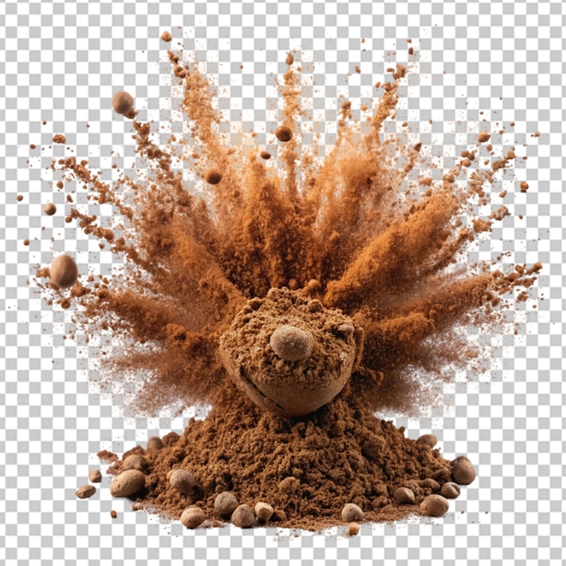 PSD explosion splash of ground coffee or cocoa powder