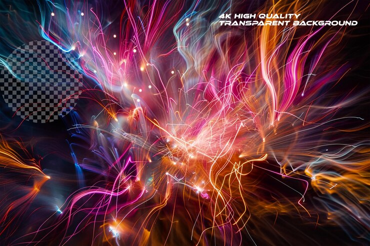 PSD explosive burst of colorful light against the night on transparent background