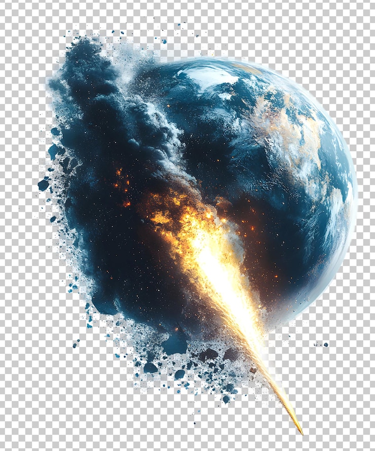 PSD explosive meteor impact projected towards earth during cosmic event