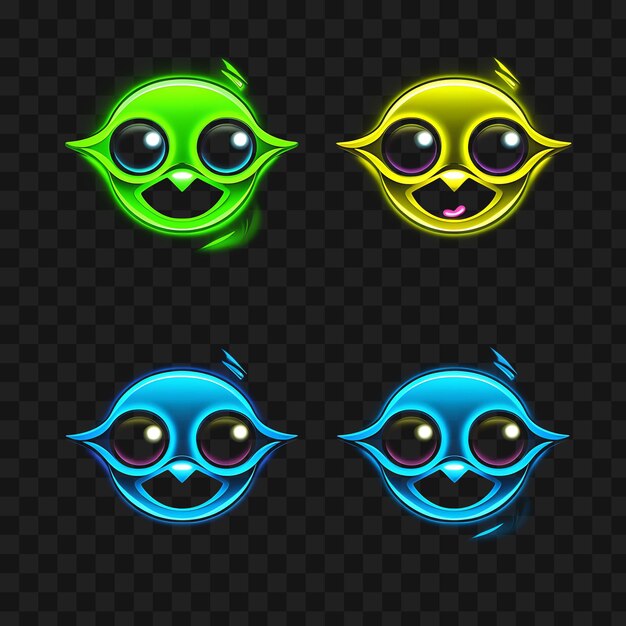 PSD expressive neon emoji stickers diverse emotions and 4k 300pdi designs psd file clipart transparent