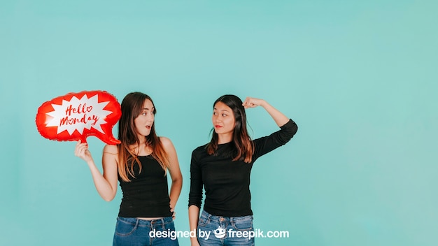 expressive women with speech balloon mockup