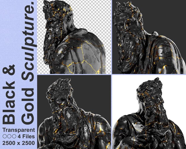 PSD exquisite 3d render of the moses statue blend of black glossy marble and stunning gold accents xa