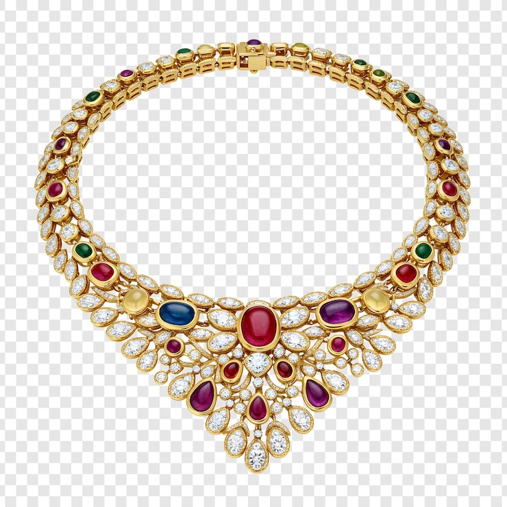 PSD exquisite gold and gemstone necklace