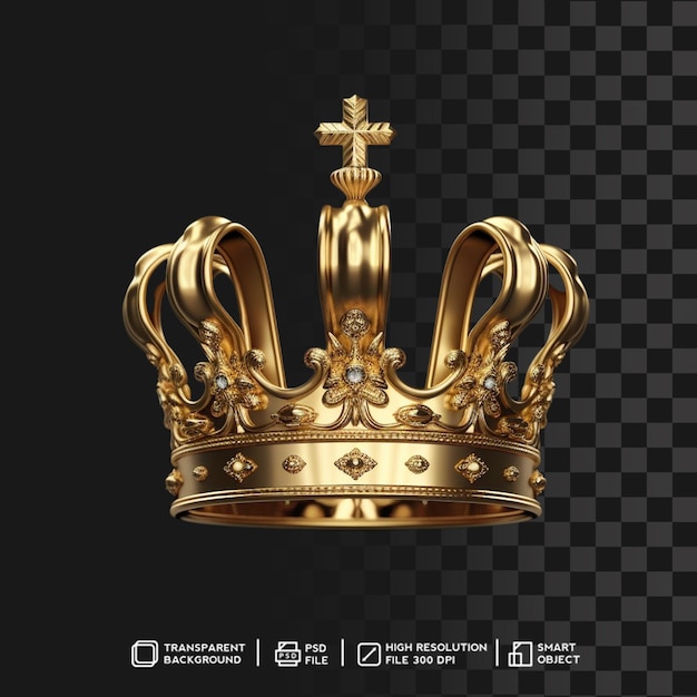 PSD exquisite render of a realistic gold crown on transparent isolated background