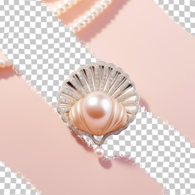 美しいウェディングジュエリー パールで飾られた指輪とネックレスは 透明な背景で 完璧な婚約贈り物