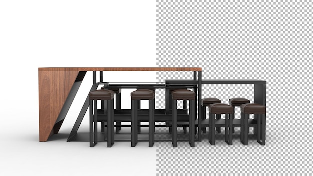 extendable table and chairs front view with shadow 3d render
