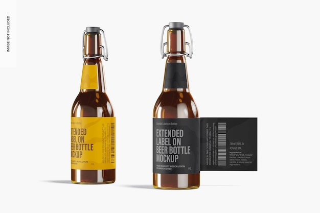PSD etichetta estesa sul mockup della bottiglia di birra